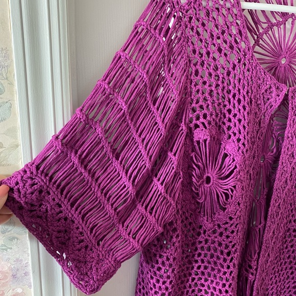Raspberry Pink Crochet Fringe Jacket 1X - Picture 3 of 7